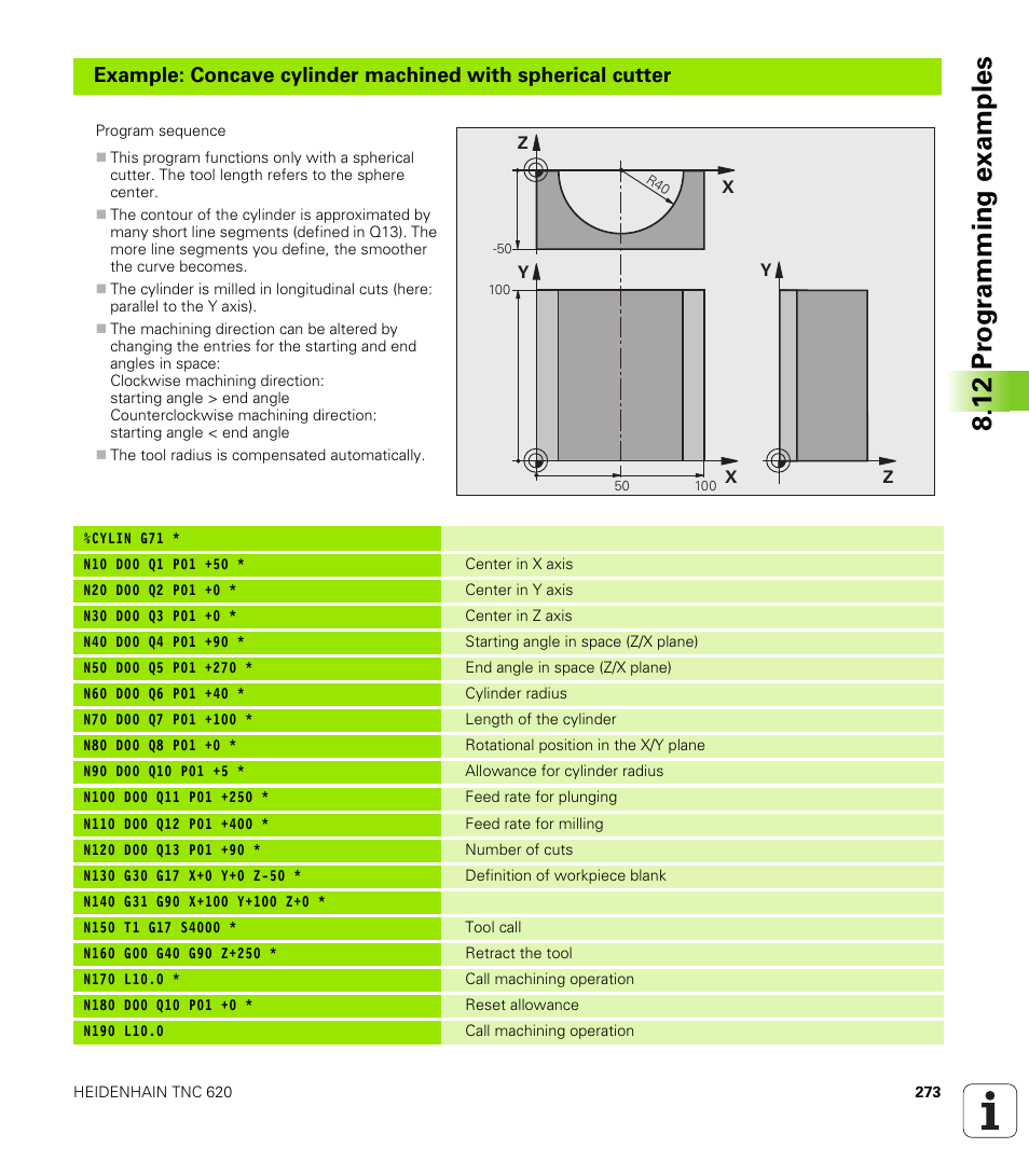 12 pr ogr amming examples | HEIDENHAIN TNC 620 (73498x-01) ISO programming User Manual | Page 273 / 497