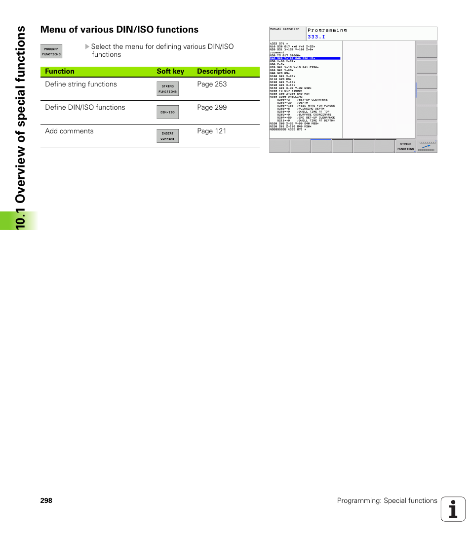 Menu of various din/iso functions, 10 .1 ov erview of special functions | HEIDENHAIN TNC 620 (73498x-01) ISO programming User Manual | Page 298 / 497