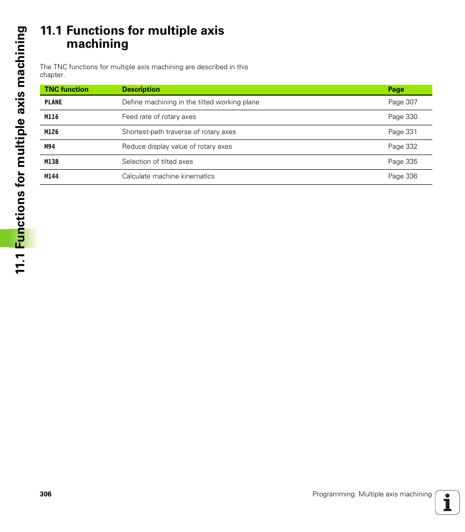 1 functions for multiple axis machining | HEIDENHAIN TNC 620 (73498x-01) ISO programming User Manual | Page 306 / 497