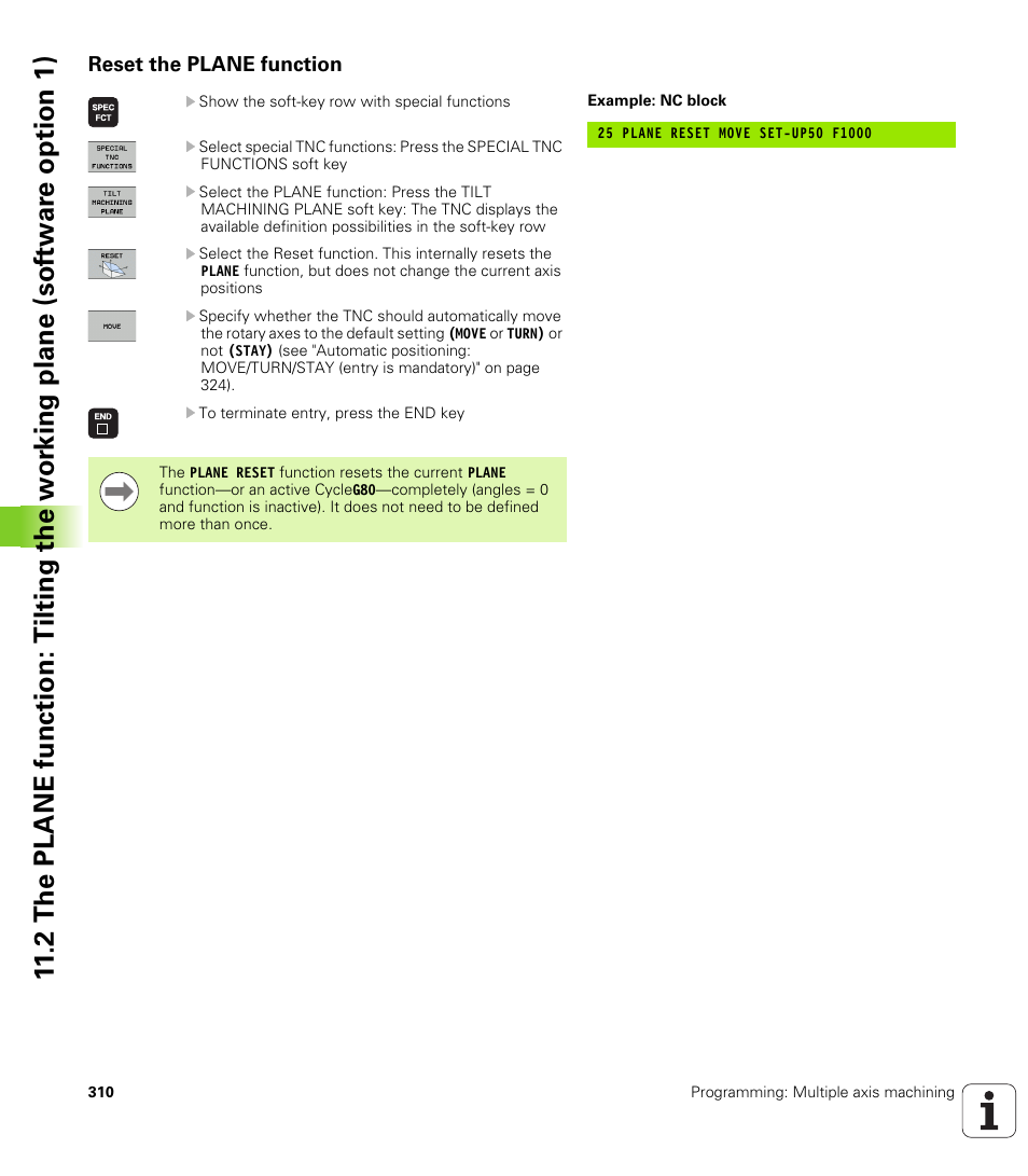Reset the plane function | HEIDENHAIN TNC 620 (73498x-01) ISO programming User Manual | Page 310 / 497