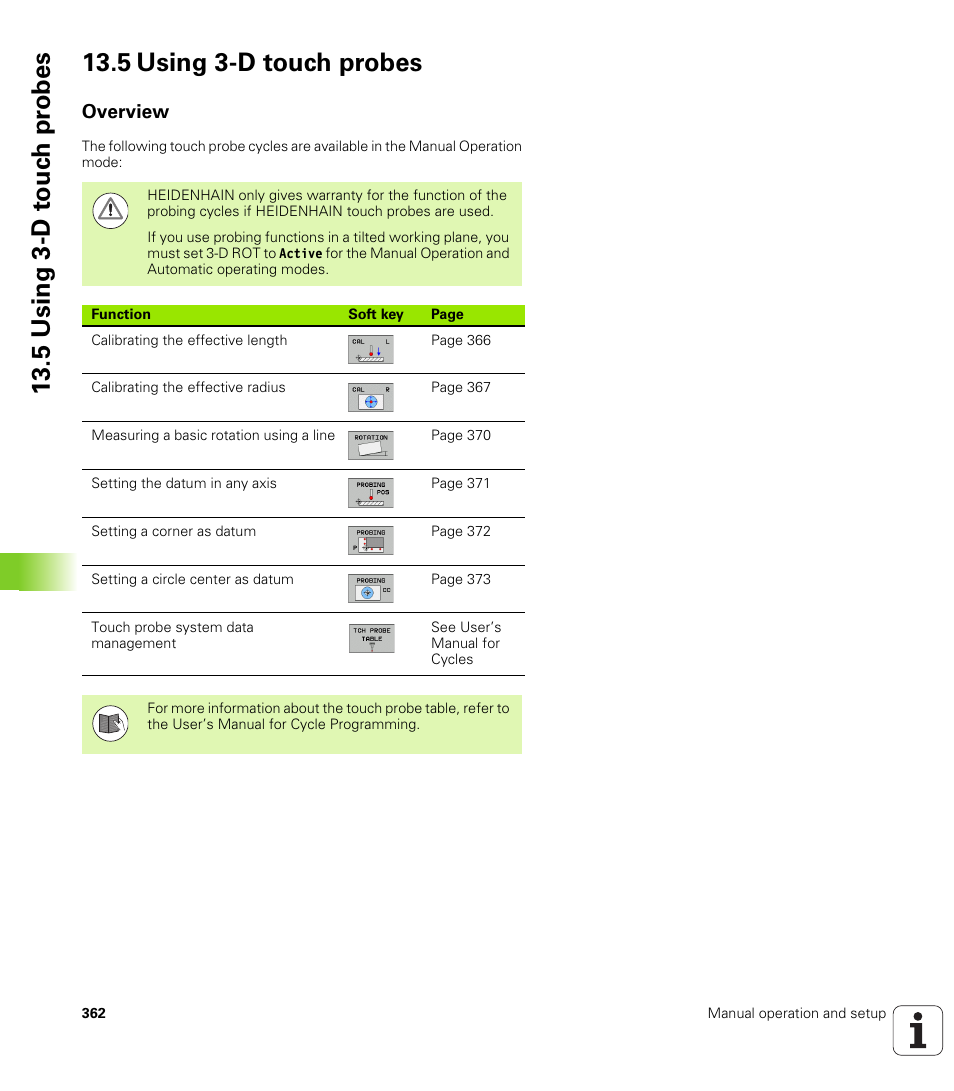 5 using 3-d touch probes, Overview | HEIDENHAIN TNC 620 (73498x-01) ISO programming User Manual | Page 362 / 497