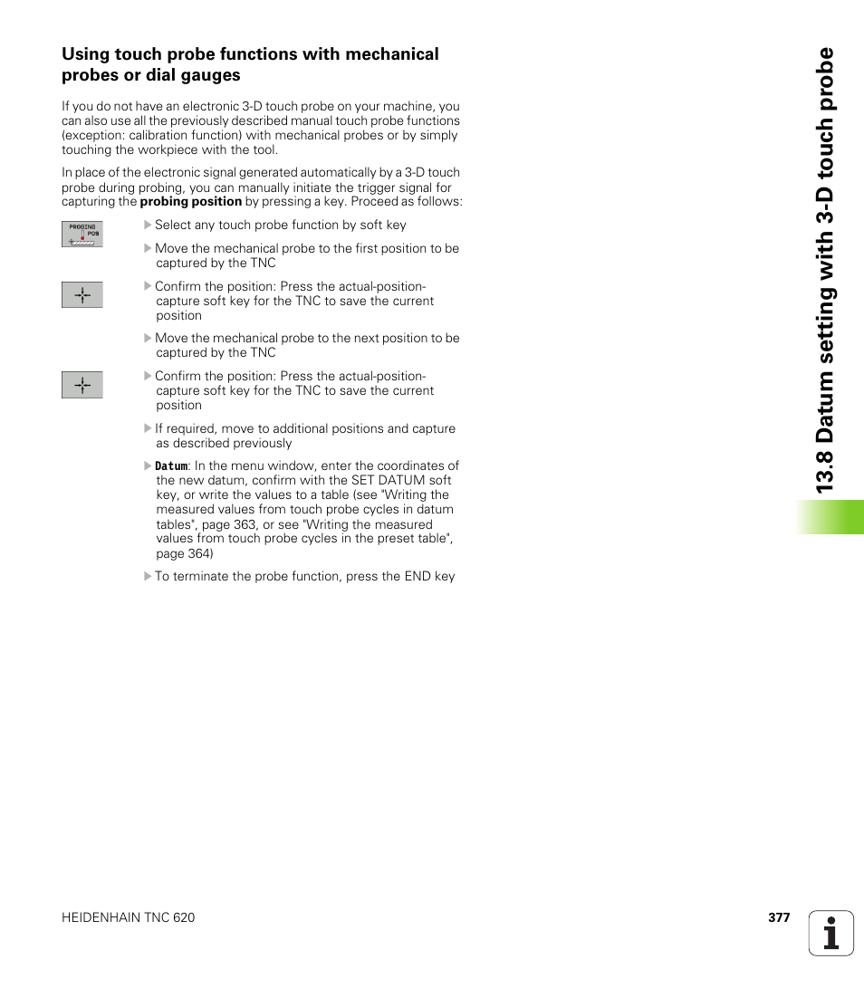 8 d a tu m set ting with 3-d t o uc h pr obe | HEIDENHAIN TNC 620 (73498x-01) ISO programming User Manual | Page 377 / 497