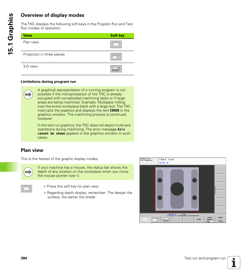 Overview of display modes, Plan view, 1 gr aphics | HEIDENHAIN TNC 620 (73498x-01) ISO programming User Manual | Page 394 / 497