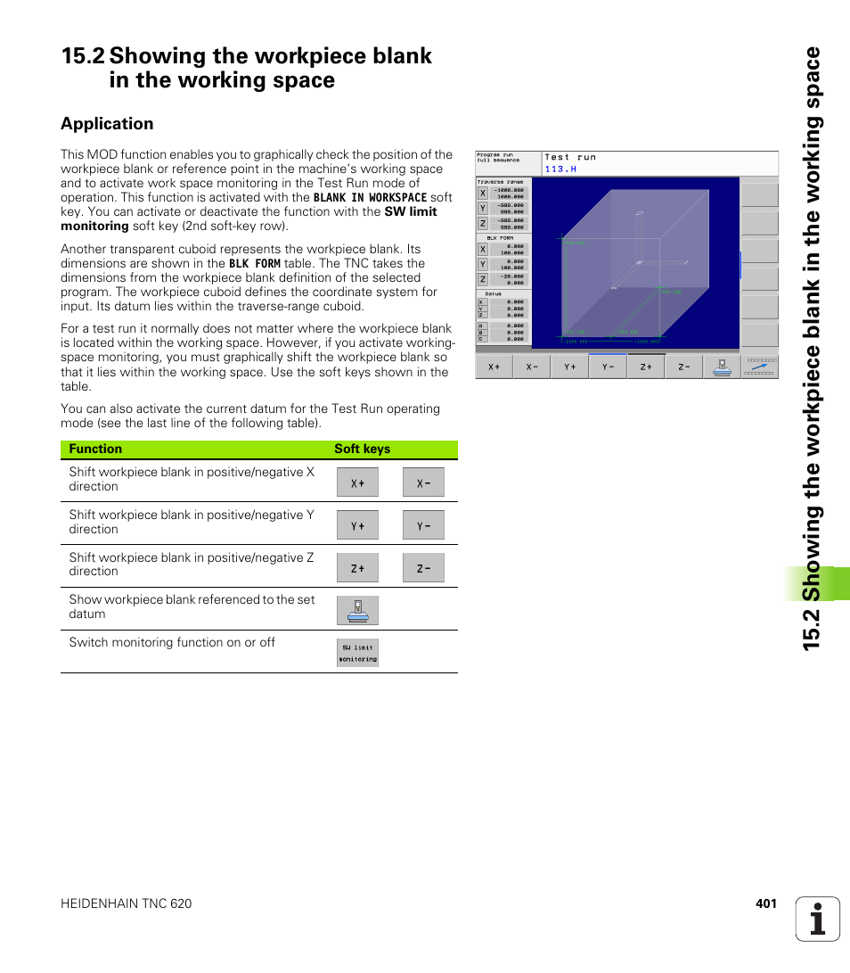 2 showing the workpiece blank in the working space, Application | HEIDENHAIN TNC 620 (73498x-01) ISO programming User Manual | Page 401 / 497