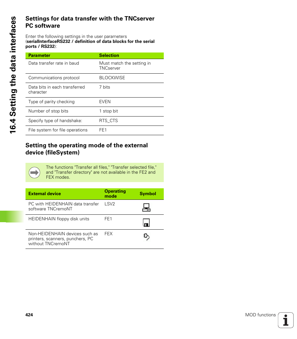 4 set ting the data int e rf aces | HEIDENHAIN TNC 620 (73498x-01) ISO programming User Manual | Page 424 / 497