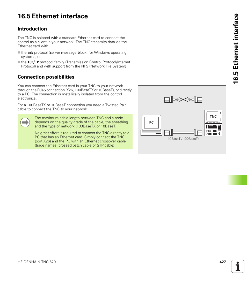 5 ethernet interface, Introduction, Connection possibilities | 5 ether n et int e rf ace 16.5 ethernet interface | HEIDENHAIN TNC 620 (73498x-01) ISO programming User Manual | Page 427 / 497