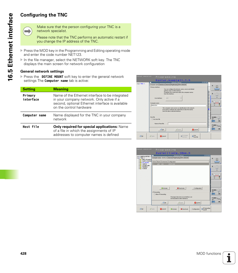 Configuring the tnc, 5 ether n et int e rf ace | HEIDENHAIN TNC 620 (73498x-01) ISO programming User Manual | Page 428 / 497