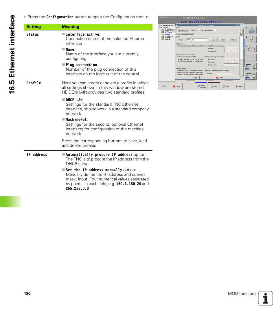 5 ether n et int e rf ace | HEIDENHAIN TNC 620 (73498x-01) ISO programming User Manual | Page 430 / 497