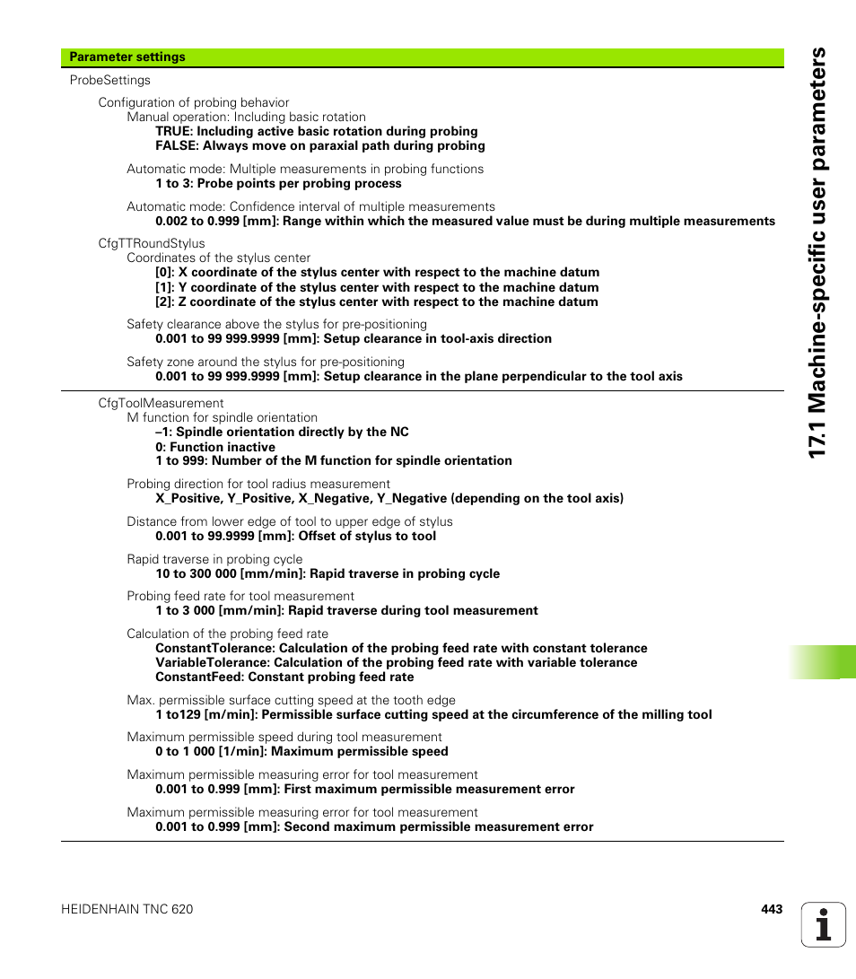 1 mac h ine-specific user par a met e rs | HEIDENHAIN TNC 620 (73498x-01) ISO programming User Manual | Page 443 / 497