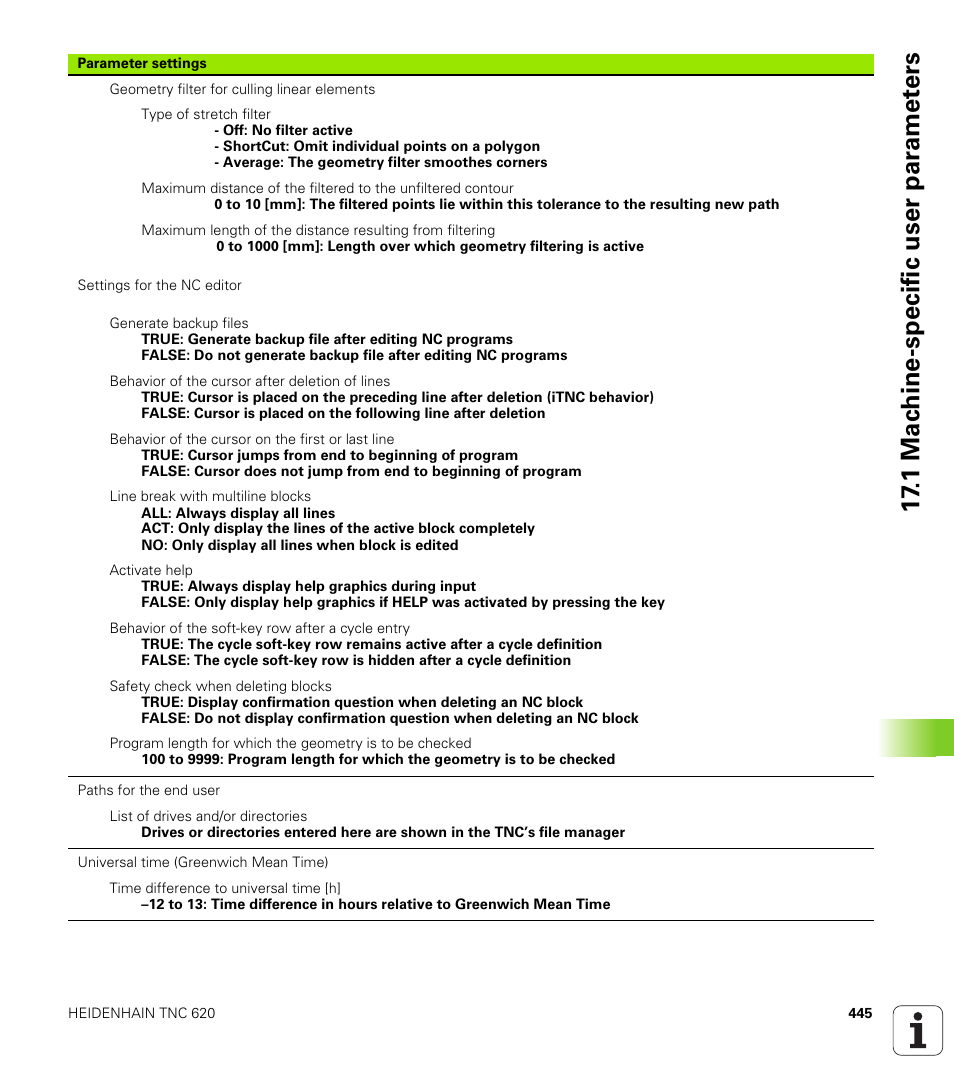 1 mac h ine-specific user par a met e rs | HEIDENHAIN TNC 620 (73498x-01) ISO programming User Manual | Page 445 / 497
