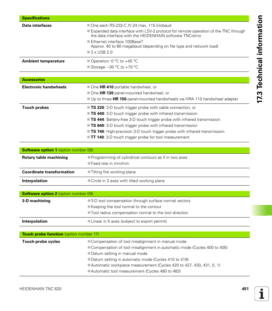 3 t ec hnical inf o rm ation | HEIDENHAIN TNC 620 (73498x-01) ISO programming User Manual | Page 451 / 497