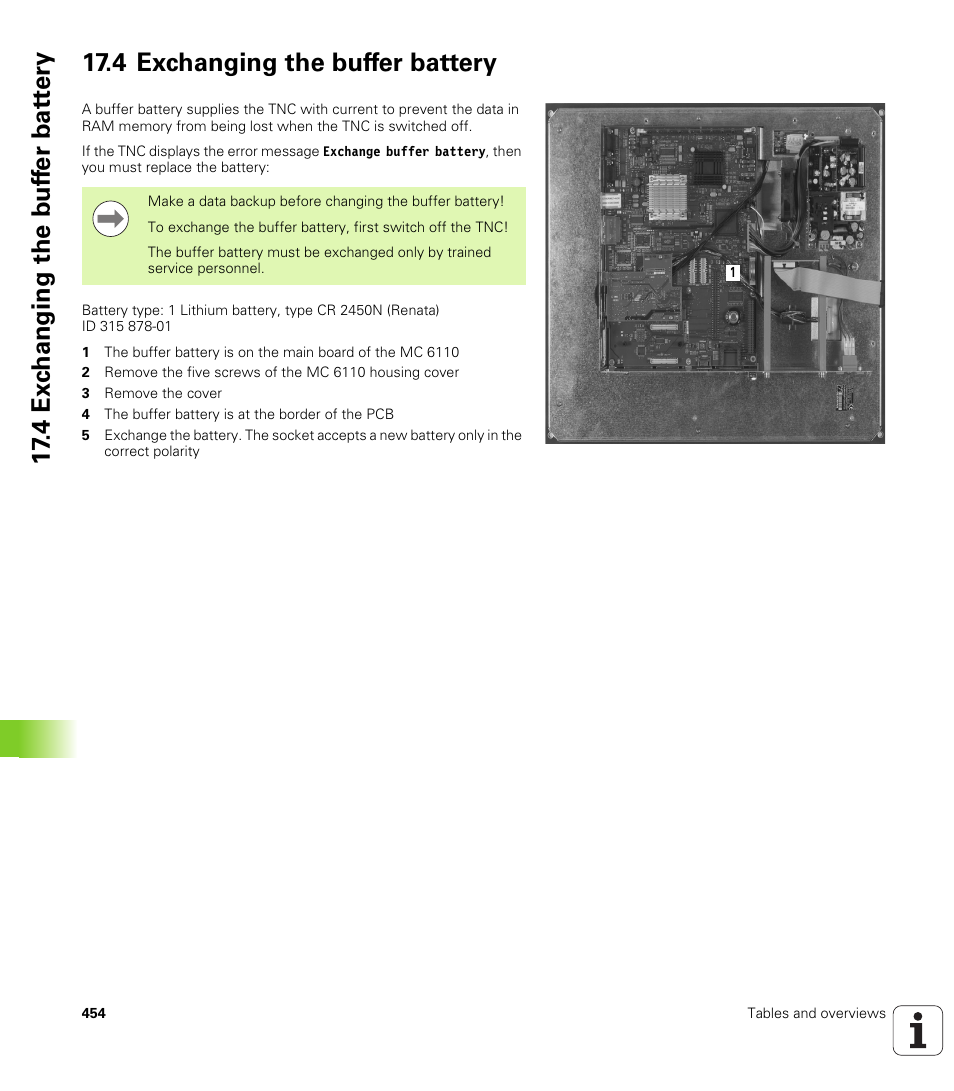 4 exchanging the buffer battery | HEIDENHAIN TNC 620 (73498x-01) ISO programming User Manual | Page 454 / 497