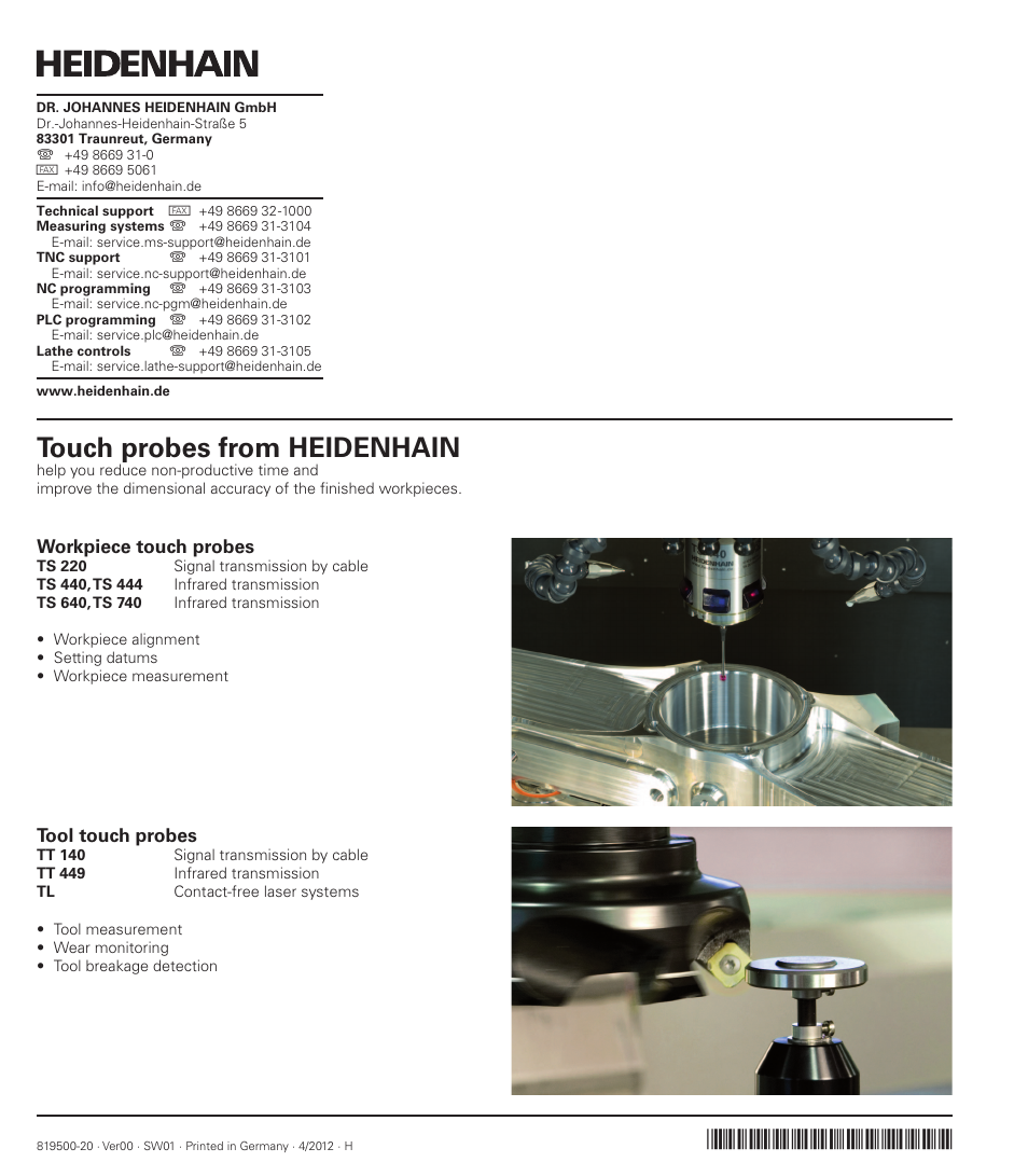 Touch probes from heidenhain | HEIDENHAIN TNC 620 (73498x-01) ISO programming User Manual | Page 497 / 497