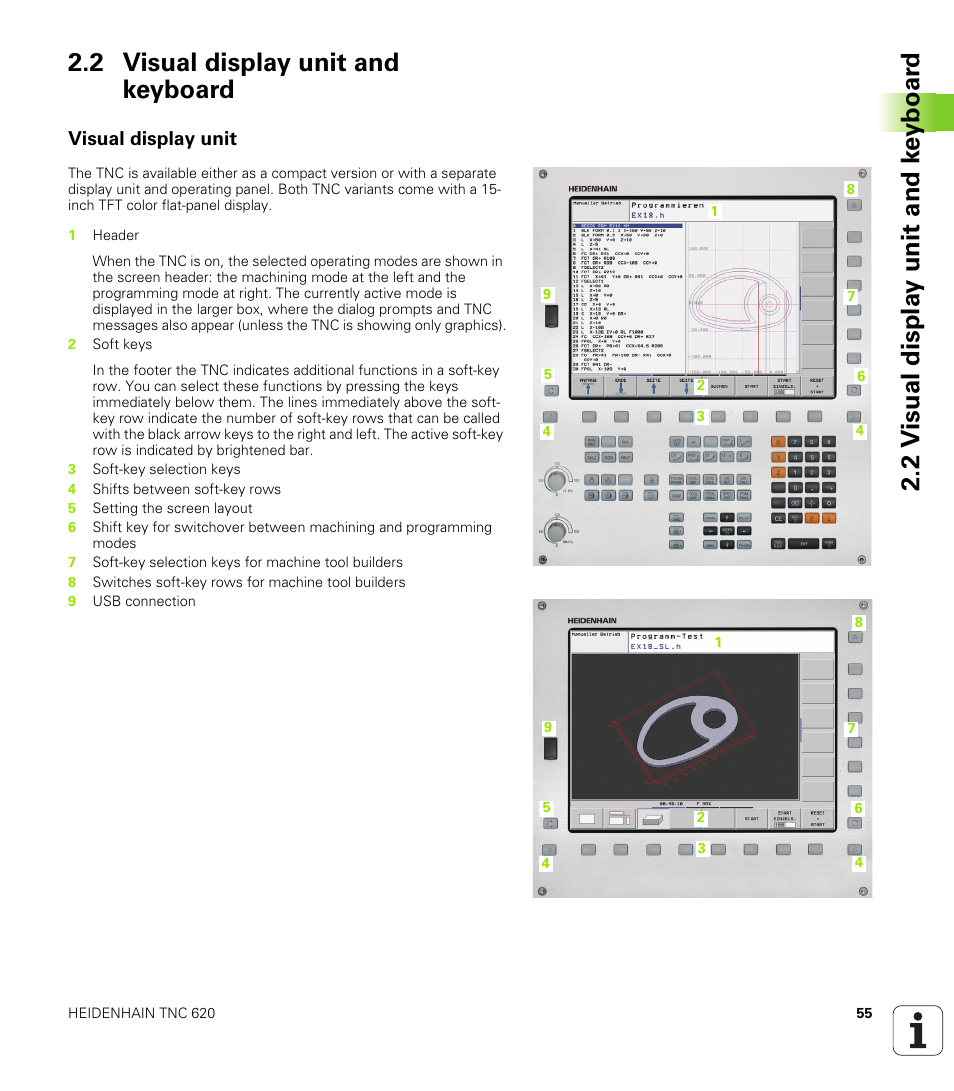 2 visual display unit and keyboard, Visual display unit | HEIDENHAIN TNC 620 (73498x-01) ISO programming User Manual | Page 55 / 497