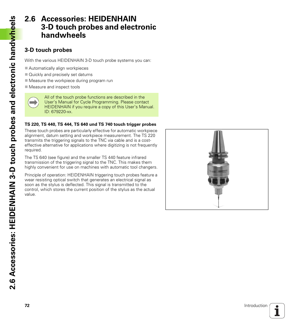 D touch probes | HEIDENHAIN TNC 620 (73498x-01) ISO programming User Manual | Page 72 / 497