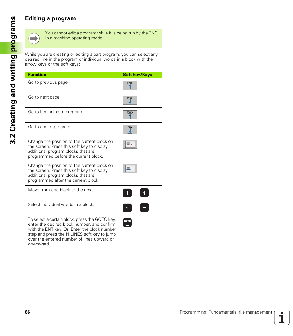 Editing a program, 2 cr eating and wr iting pr ogr a ms | HEIDENHAIN TNC 620 (73498x-01) ISO programming User Manual | Page 86 / 497