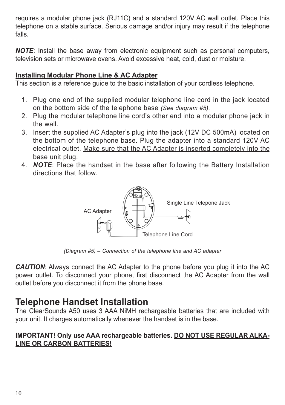 Telephone handset installation | ClearSounds A50 User Manual | Page 10 / 89