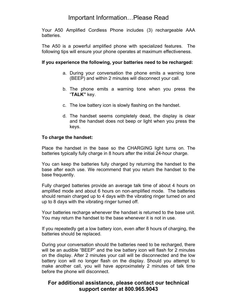 Important information…please read | ClearSounds A50 User Manual | Page 12 / 89