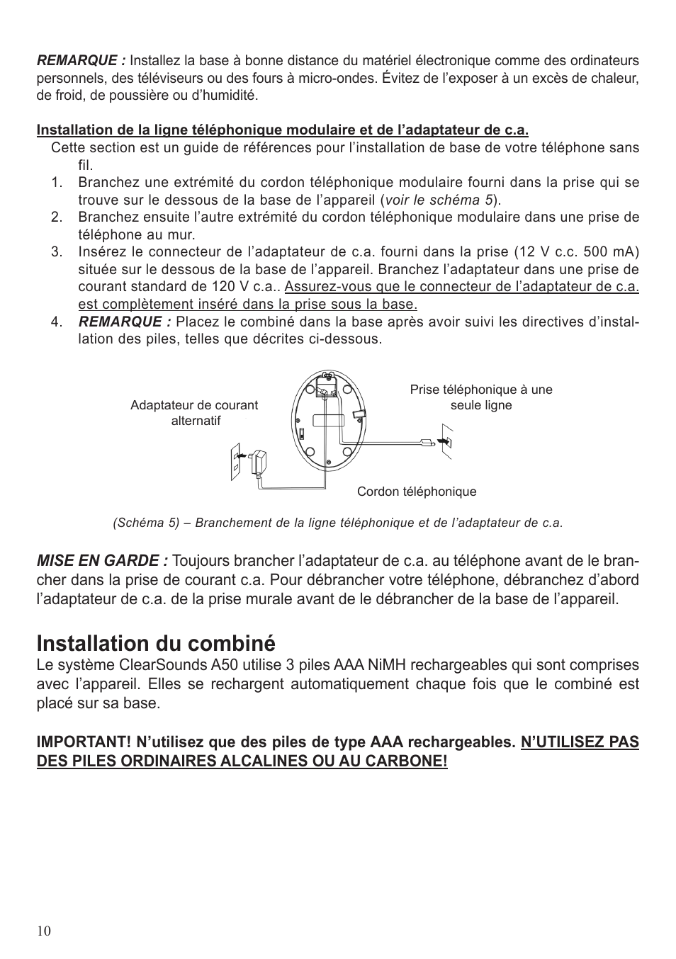 Installation du combiné | ClearSounds A50 User Manual | Page 41 / 89