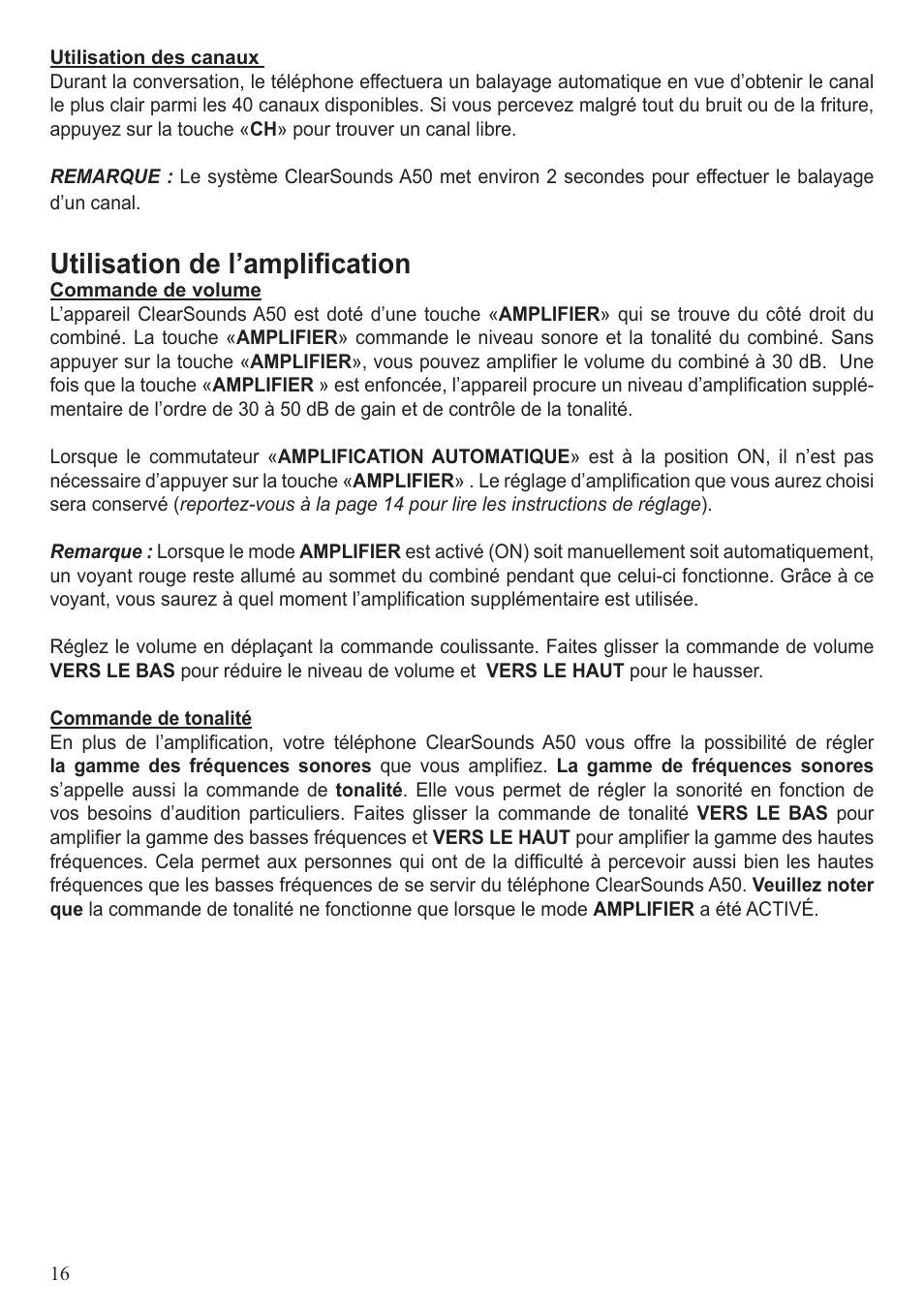 Utilisation de l’amplification | ClearSounds A50 User Manual | Page 47 / 89