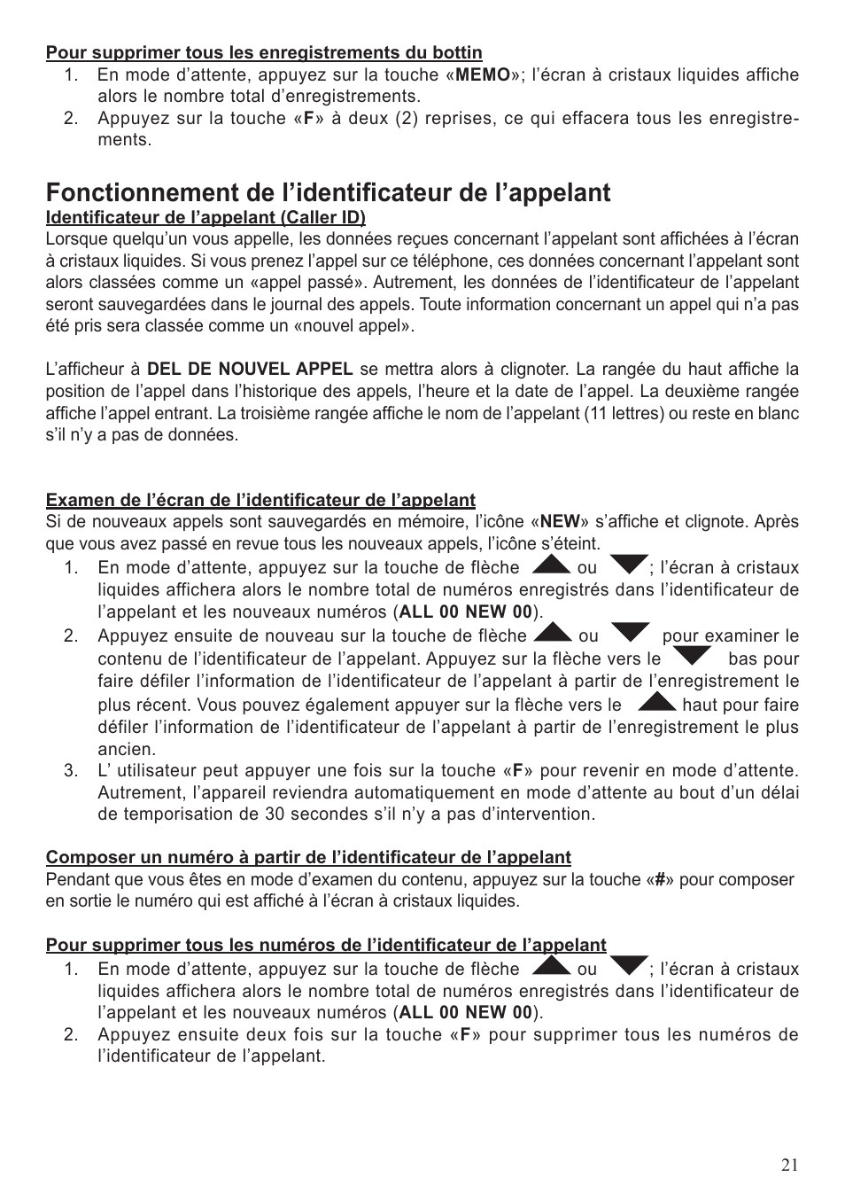 Fonctionnement de l’identificateur de l’appelant | ClearSounds A50 User Manual | Page 52 / 89