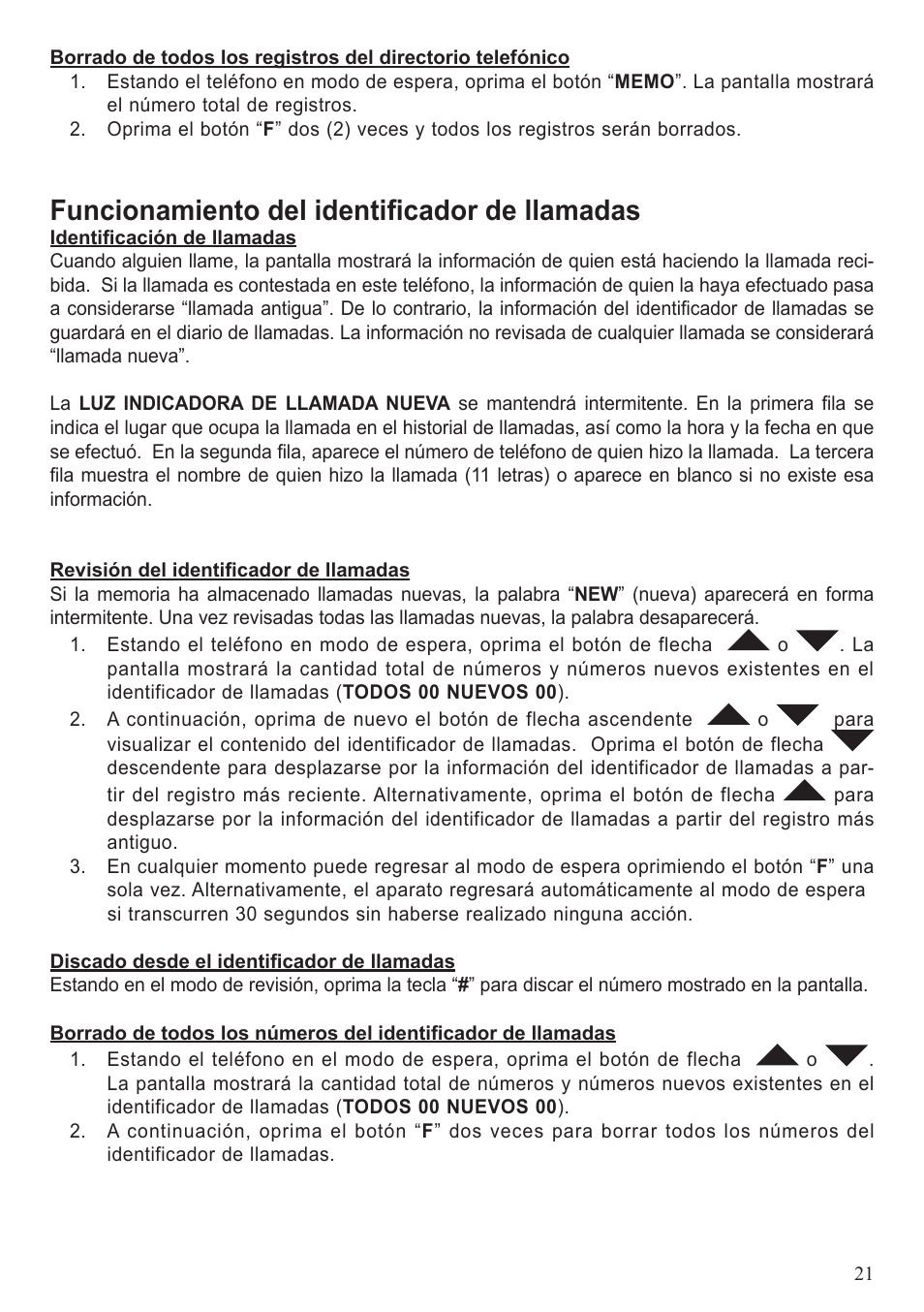 Funcionamiento del identificador de llamadas | ClearSounds A50 User Manual | Page 81 / 89
