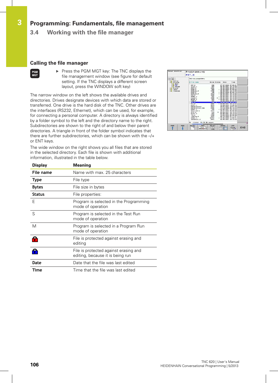 Calling the file manager | HEIDENHAIN TNC 620 (73498x-02) User Manual | Page 106 / 599