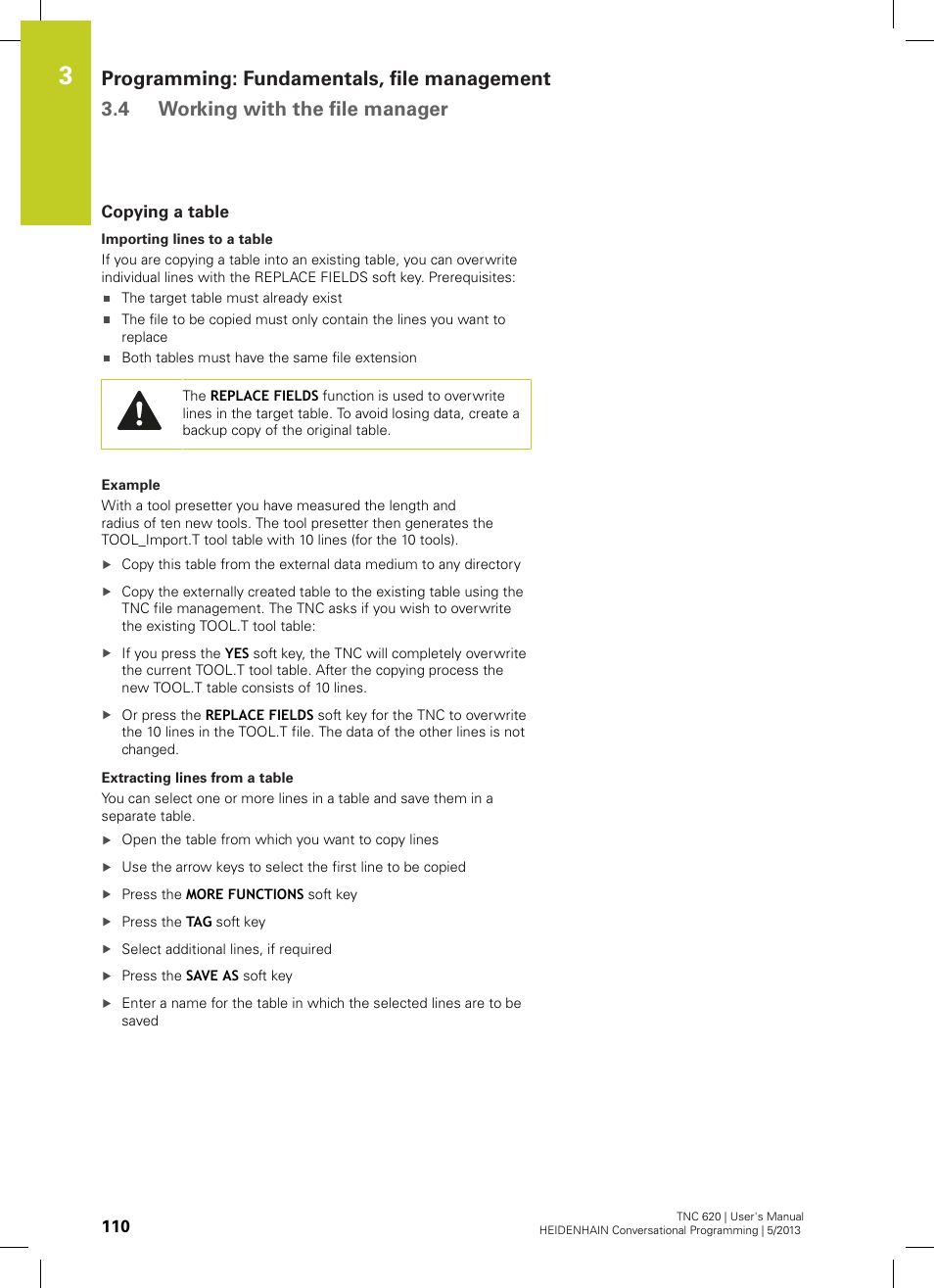 Copying a table | HEIDENHAIN TNC 620 (73498x-02) User Manual | Page 110 / 599