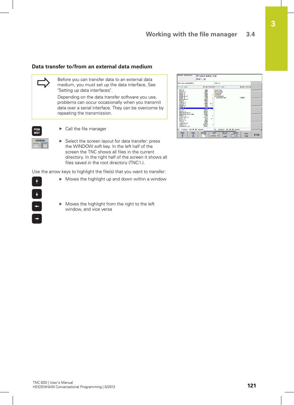 Data transfer to/from an external data medium, Working with the file manager 3.4 | HEIDENHAIN TNC 620 (73498x-02) User Manual | Page 121 / 599