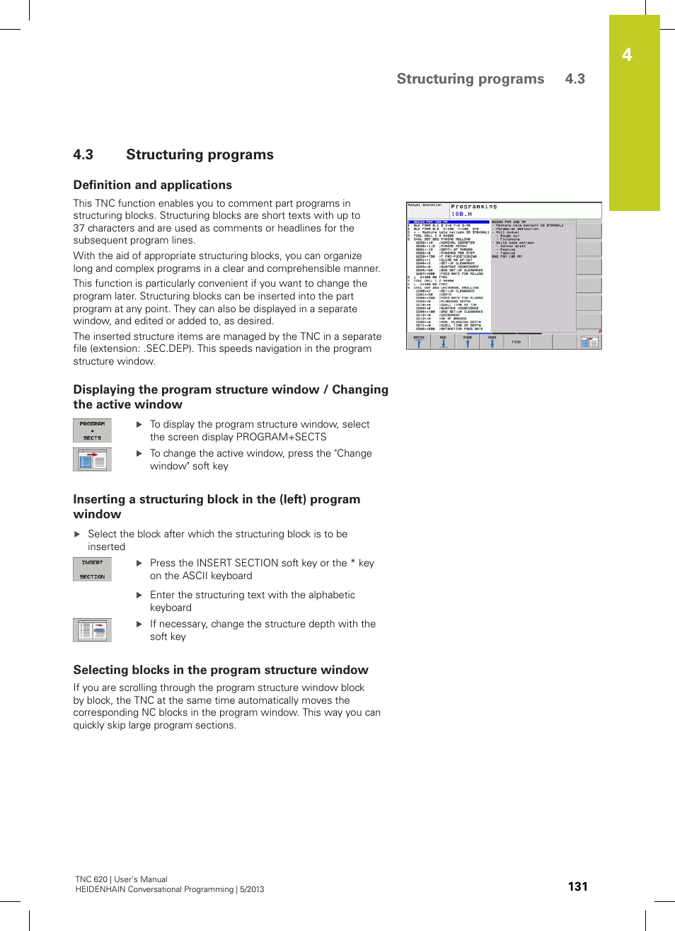 3 structuring programs, Definition and applications, Selecting blocks in the program structure window | Structuring programs, Structuring programs 4.3 | HEIDENHAIN TNC 620 (73498x-02) User Manual | Page 131 / 599