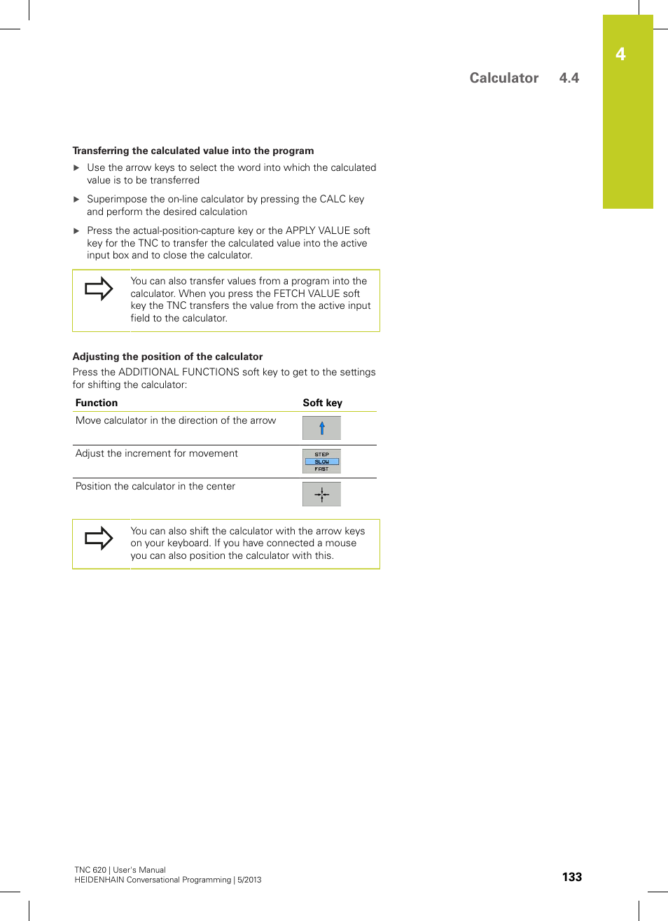 Calculator 4.4 | HEIDENHAIN TNC 620 (73498x-02) User Manual | Page 133 / 599