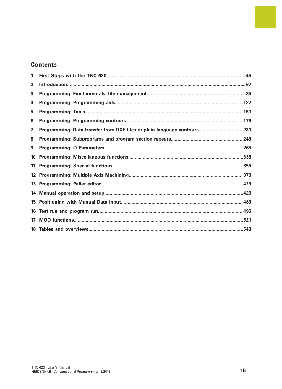 HEIDENHAIN TNC 620 (73498x-02) User Manual | Page 15 / 599