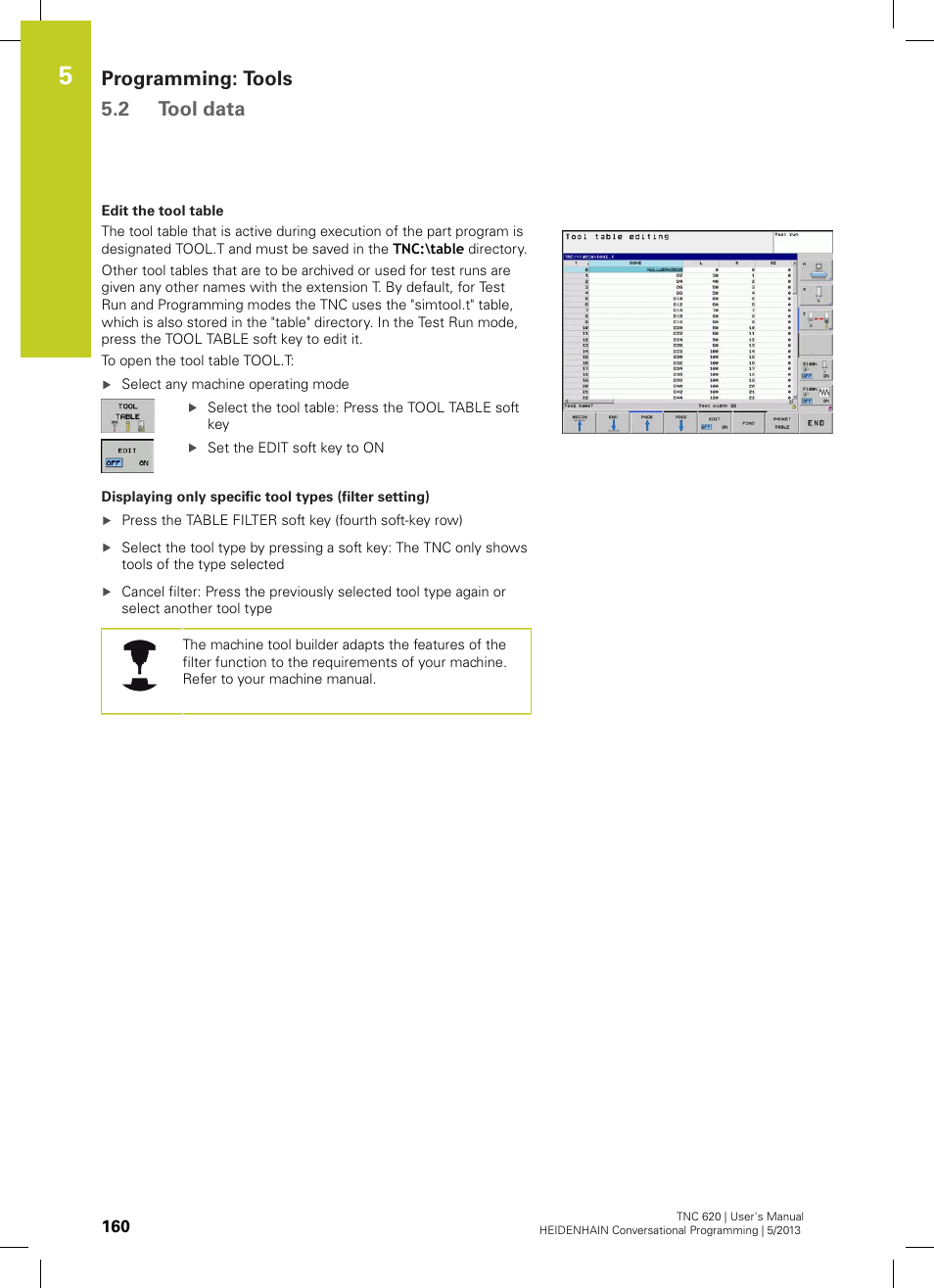 Programming: tools 5.2 tool data | HEIDENHAIN TNC 620 (73498x-02) User Manual | Page 160 / 599