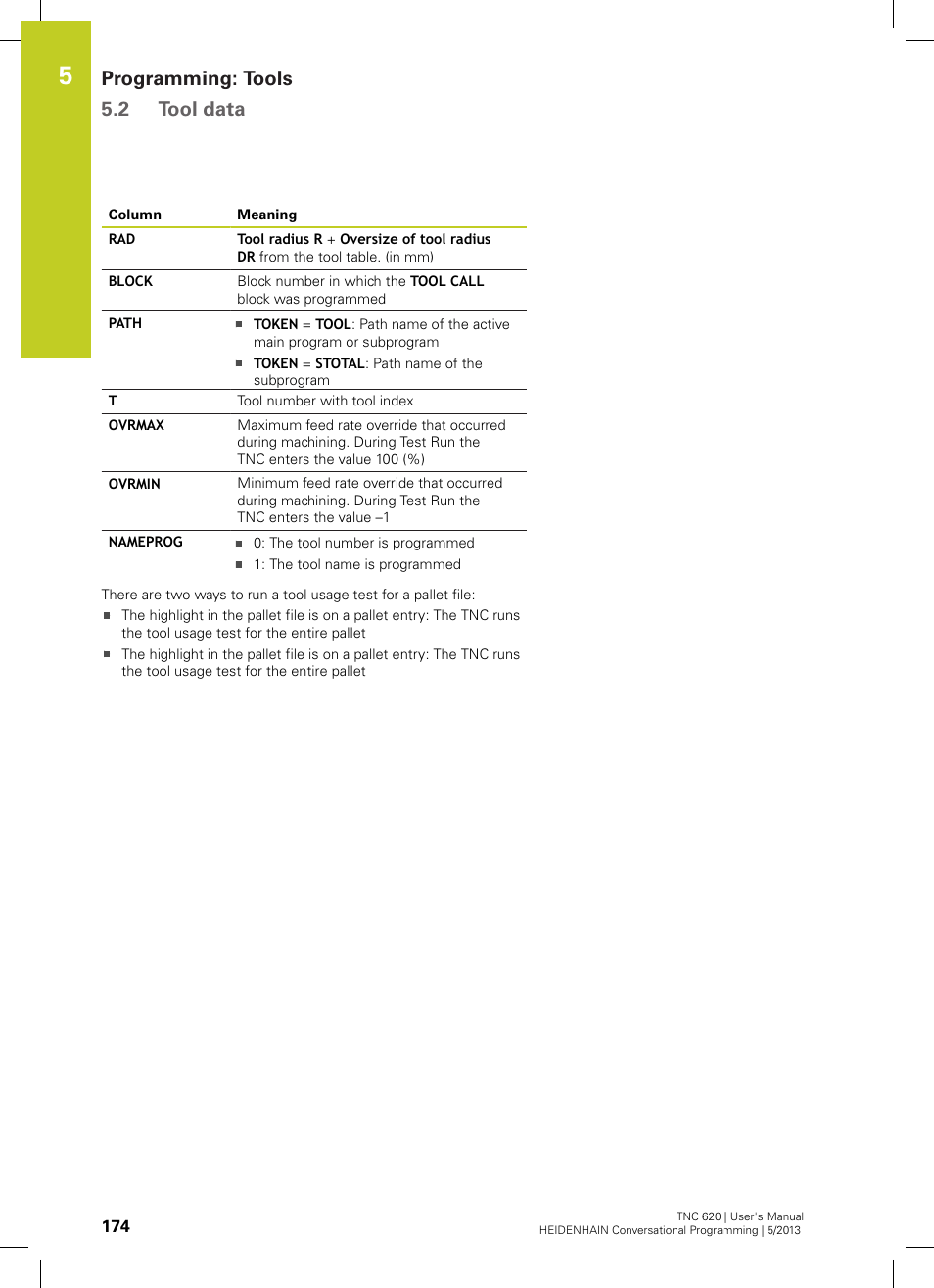 Programming: tools 5.2 tool data | HEIDENHAIN TNC 620 (73498x-02) User Manual | Page 174 / 599