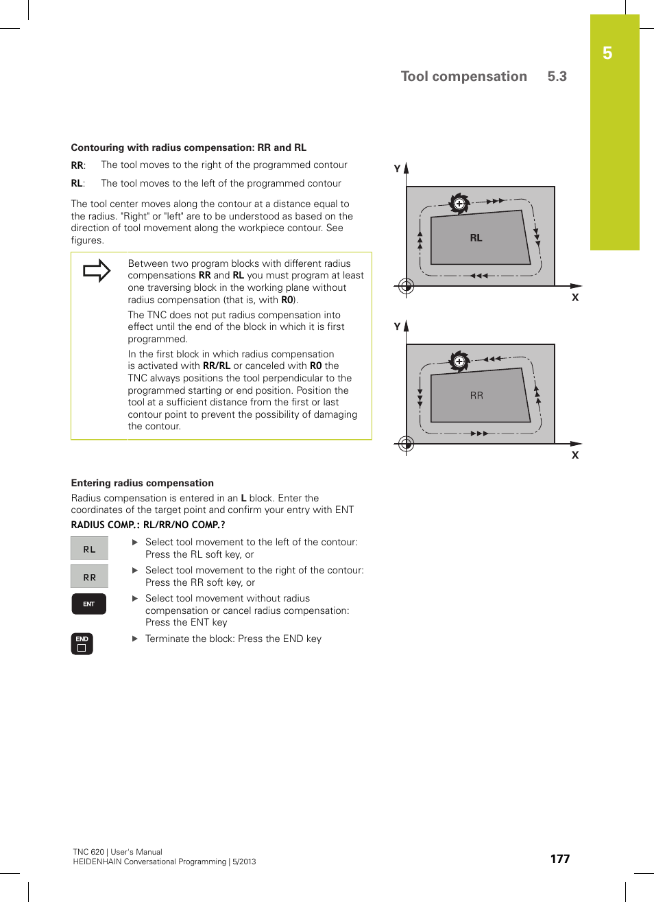 Tool compensation 5.3 | HEIDENHAIN TNC 620 (73498x-02) User Manual | Page 177 / 599