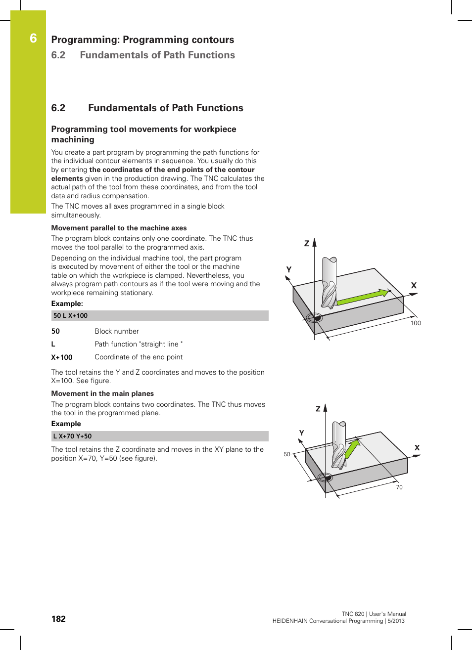 2 fundamentals of path functions, Programming tool movements for workpiece machining, Fundamentals of path functions | HEIDENHAIN TNC 620 (73498x-02) User Manual | Page 182 / 599