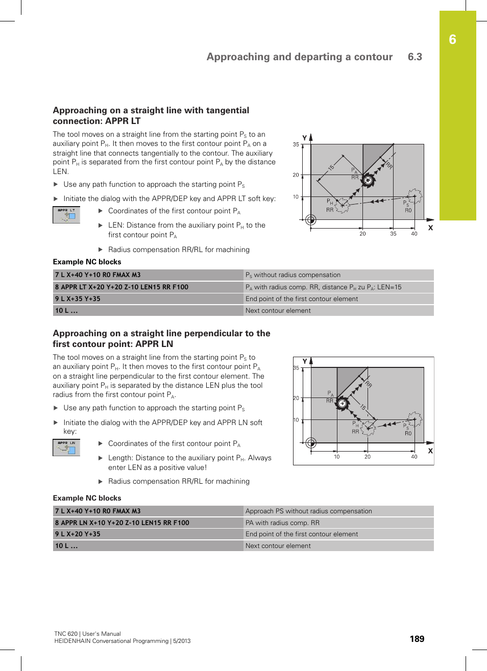 Approaching and departing a contour 6.3 | HEIDENHAIN TNC 620 (73498x-02) User Manual | Page 189 / 599