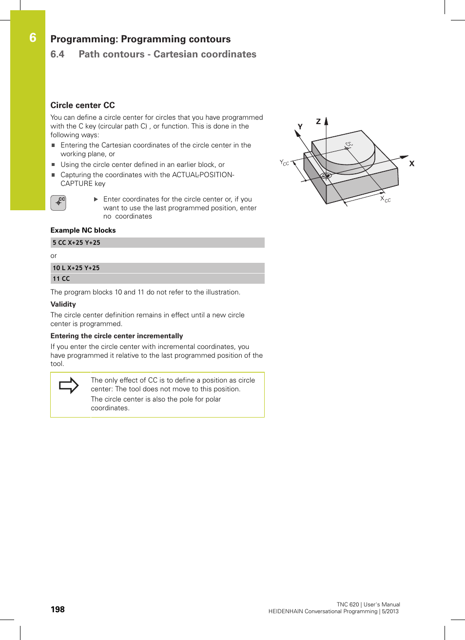 Circle center cc | HEIDENHAIN TNC 620 (73498x-02) User Manual | Page 198 / 599