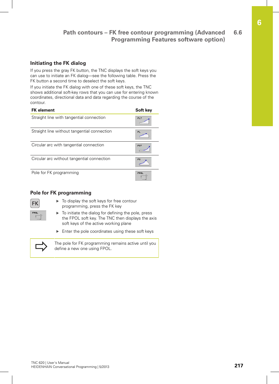 Initiating the fk dialog, Pole for fk programming | HEIDENHAIN TNC 620 (73498x-02) User Manual | Page 217 / 599