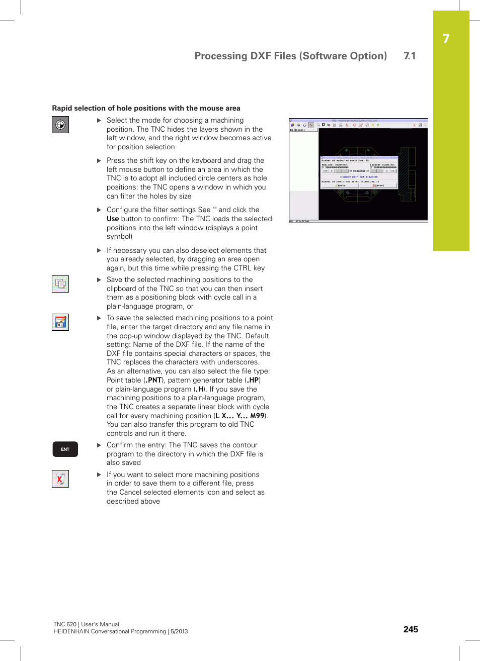 Processing dxf files (software option) 7.1 | HEIDENHAIN TNC 620 (73498x-02) User Manual | Page 245 / 599