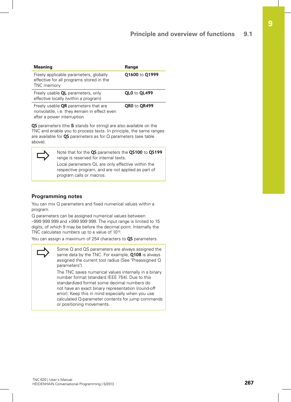 Programming notes, Principle and overview of functions 9.1 | HEIDENHAIN TNC 620 (73498x-02) User Manual | Page 267 / 599