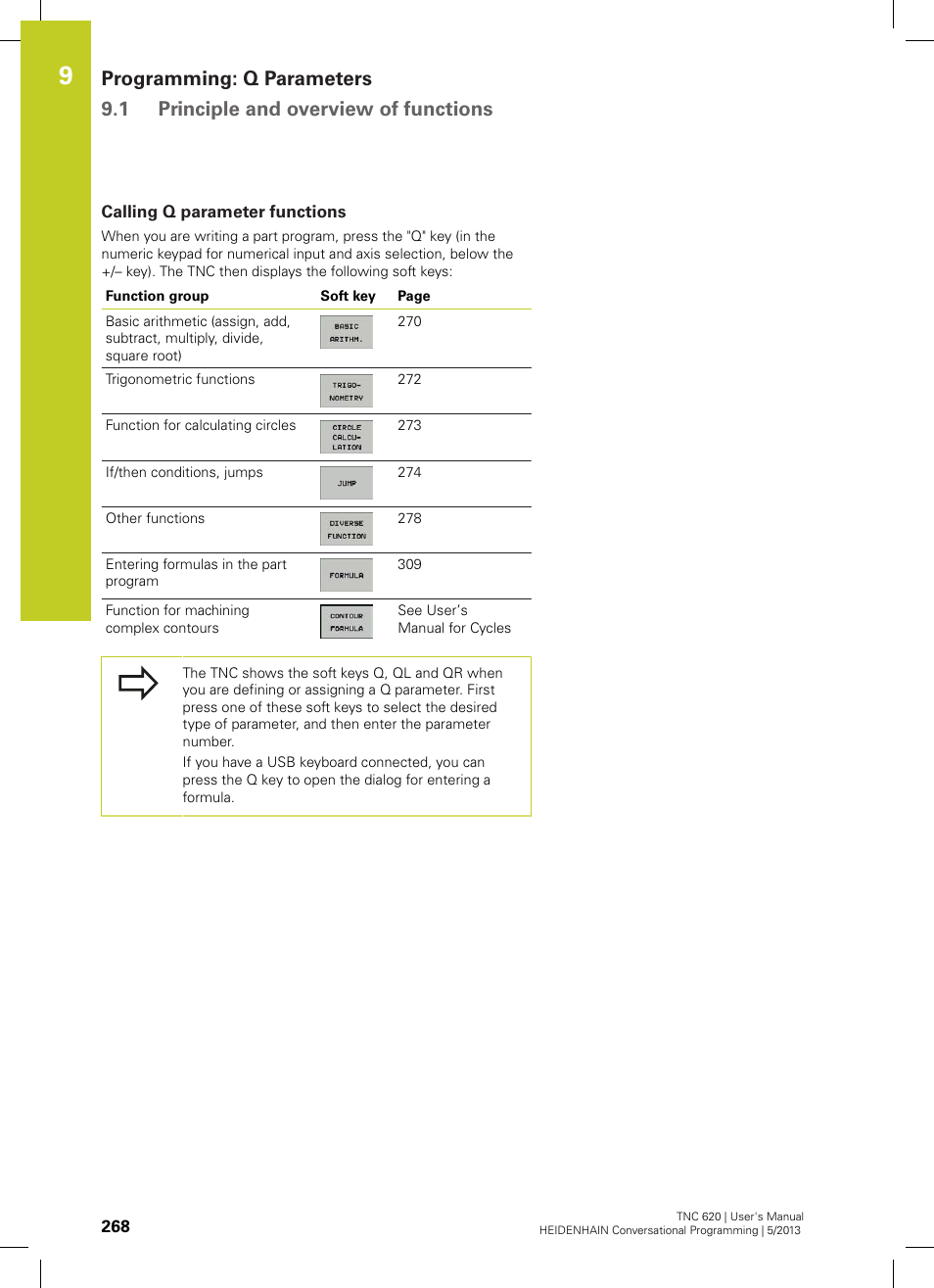 Calling q parameter functions | HEIDENHAIN TNC 620 (73498x-02) User Manual | Page 268 / 599