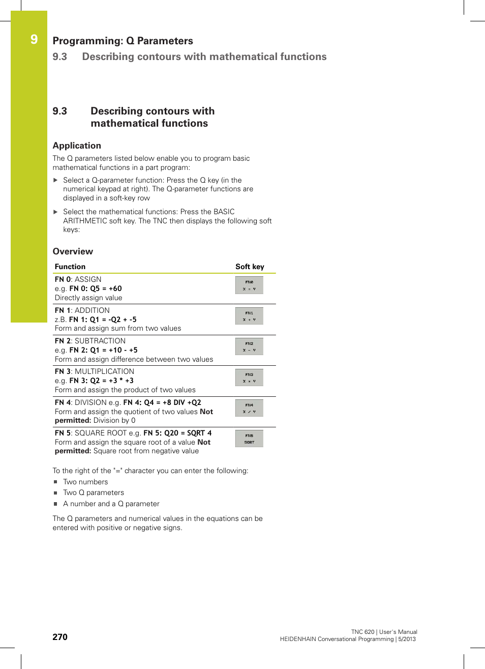 3 describing contours with mathematical functions, Application, Overview | Describing contours with mathematical functions | HEIDENHAIN TNC 620 (73498x-02) User Manual | Page 270 / 599