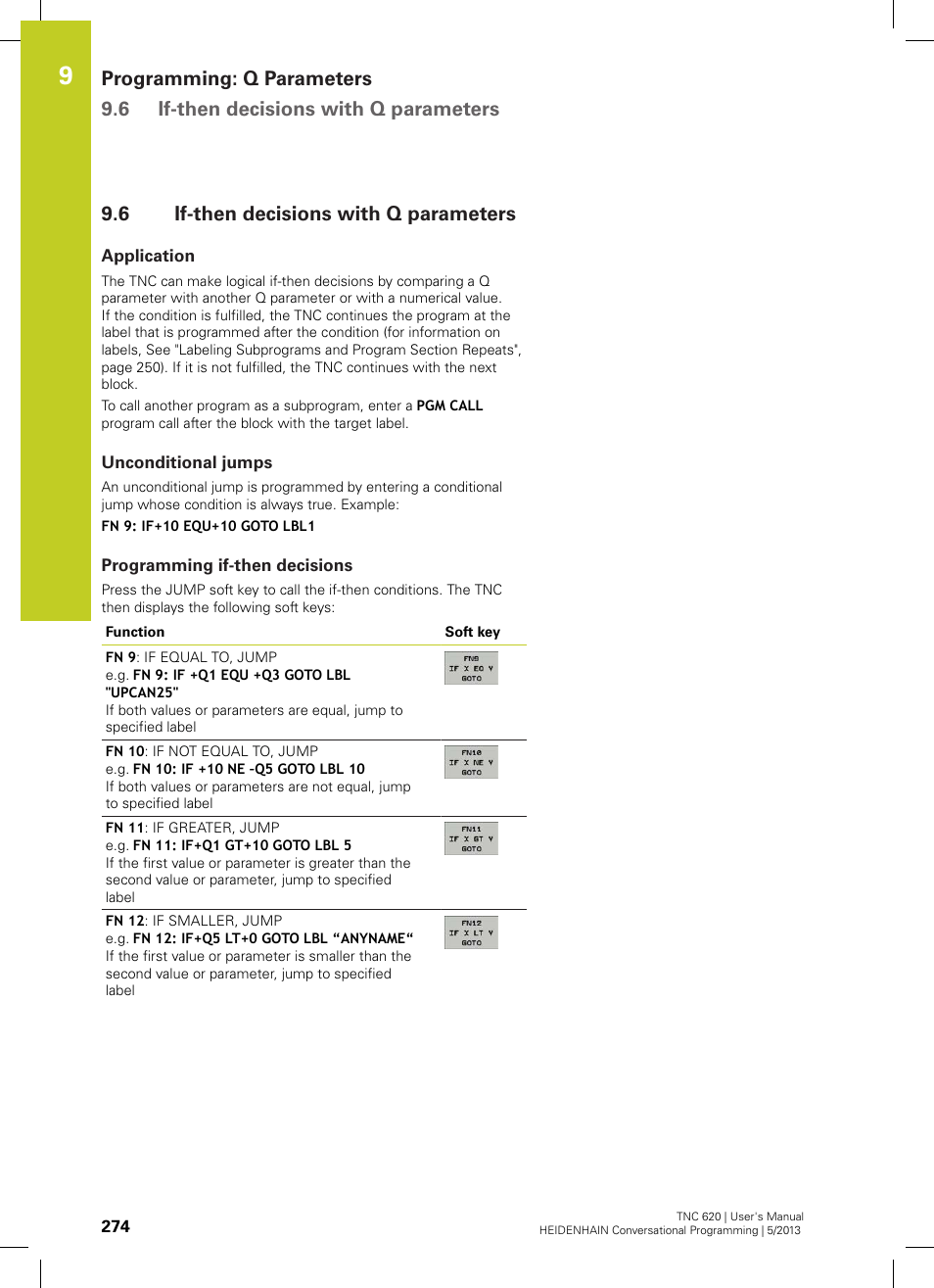 6 if-then decisions with q parameters, Application, Unconditional jumps | Programming if-then decisions, If-then decisions with q parameters | HEIDENHAIN TNC 620 (73498x-02) User Manual | Page 274 / 599