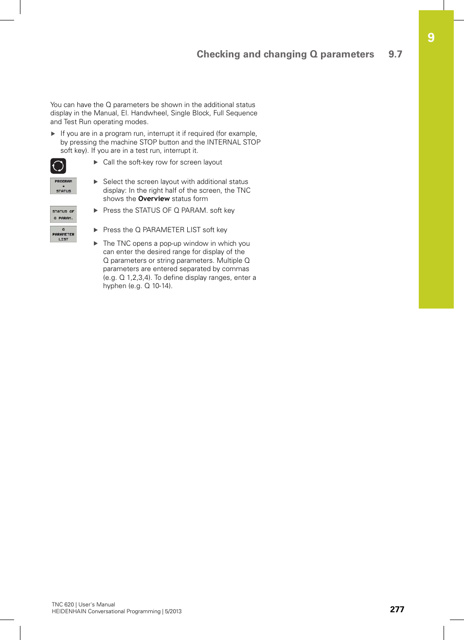 Checking and changing q parameters 9.7 | HEIDENHAIN TNC 620 (73498x-02) User Manual | Page 277 / 599