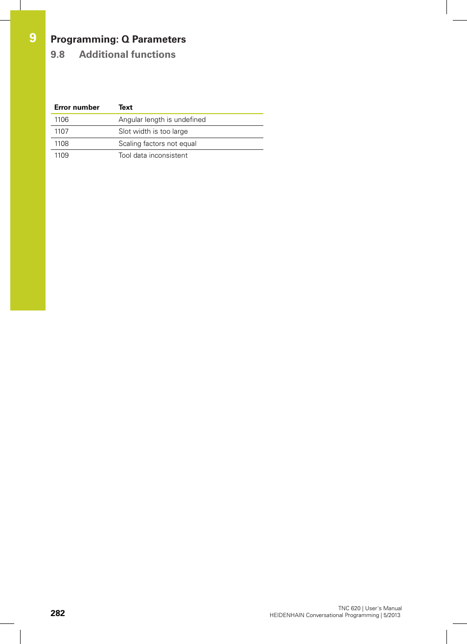 Programming: q parameters 9.8 additional functions | HEIDENHAIN TNC 620 (73498x-02) User Manual | Page 282 / 599