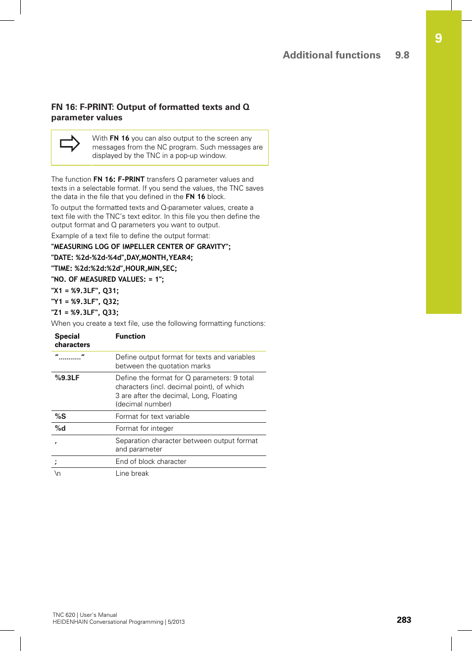 Additional functions 9.8 | HEIDENHAIN TNC 620 (73498x-02) User Manual | Page 283 / 599