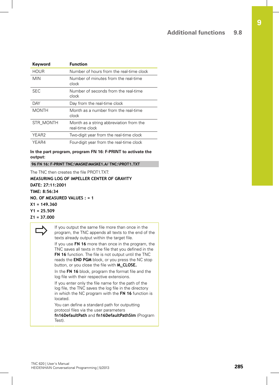 Additional functions 9.8 | HEIDENHAIN TNC 620 (73498x-02) User Manual | Page 285 / 599