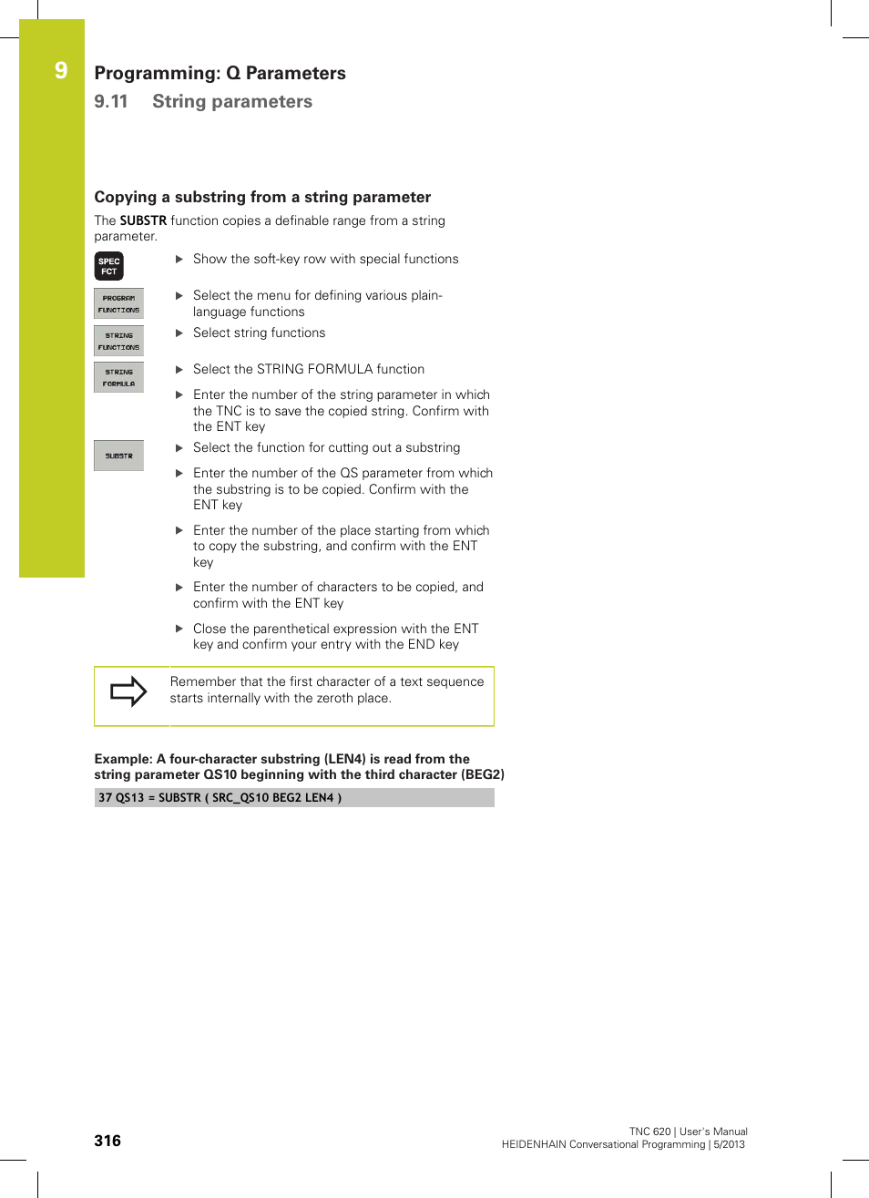 Copying a substring from a string parameter, Programming: q parameters 9.11 string parameters | HEIDENHAIN TNC 620 (73498x-02) User Manual | Page 316 / 599