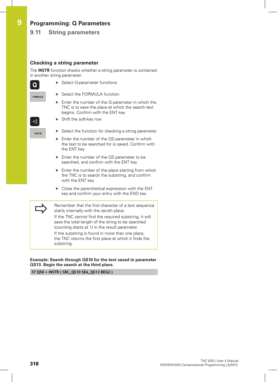 Checking a string parameter, Programming: q parameters 9.11 string parameters | HEIDENHAIN TNC 620 (73498x-02) User Manual | Page 318 / 599